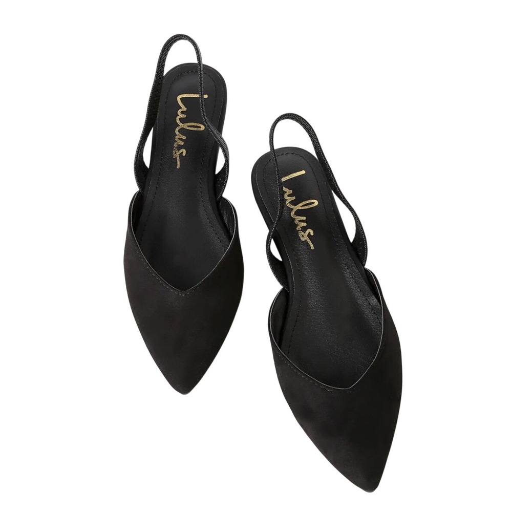 Lulus Vintage Black Faux Suede Pointed Toe Slip On Slingback Flats Size 9